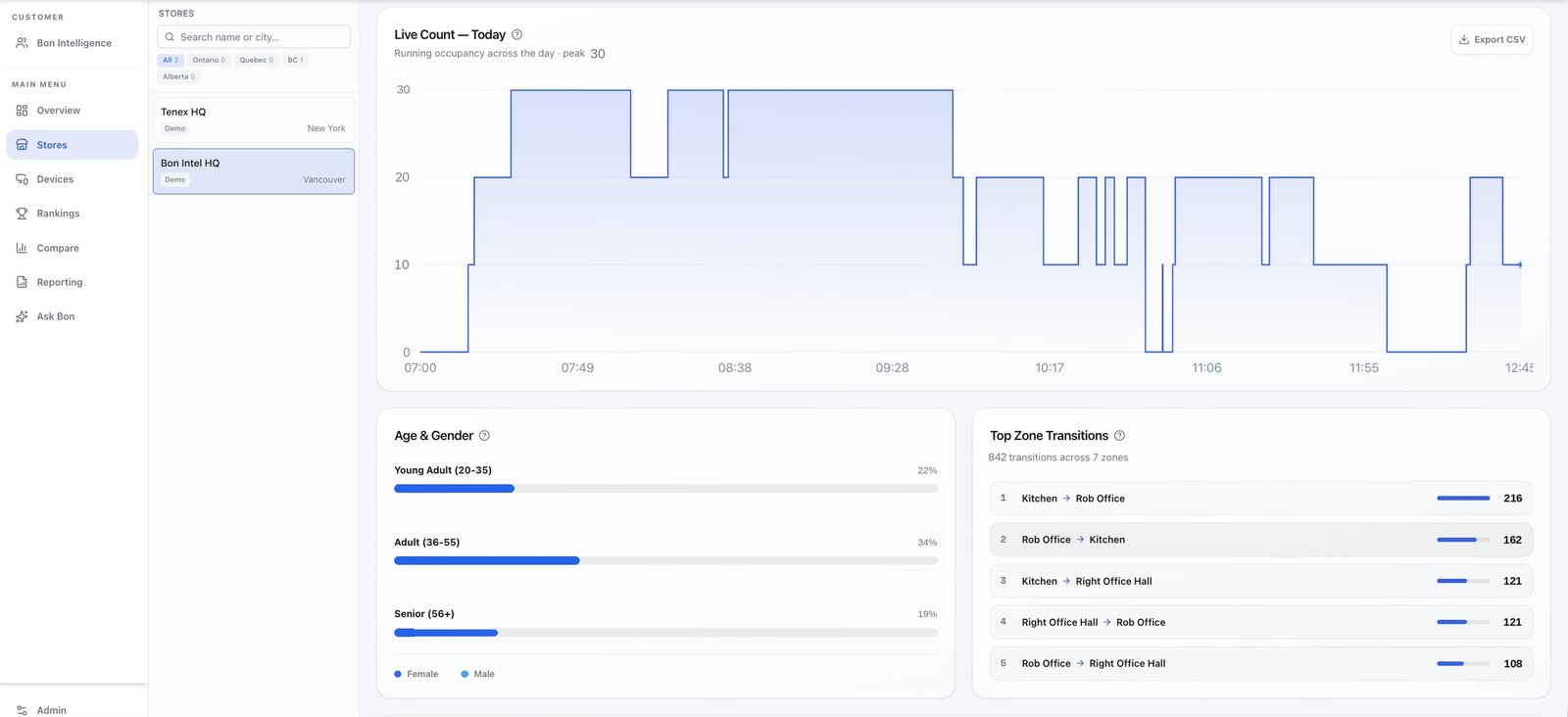 Demographic breakdown and zone-to-zone traffic flow for one store