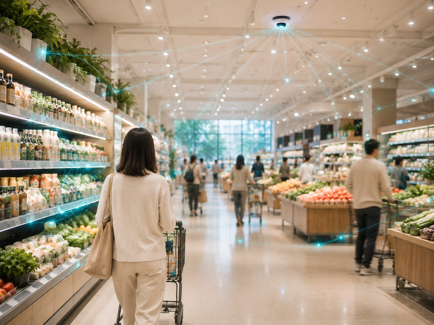 Grocery and supermarket retail environment with the Bon intelligence layer revealed