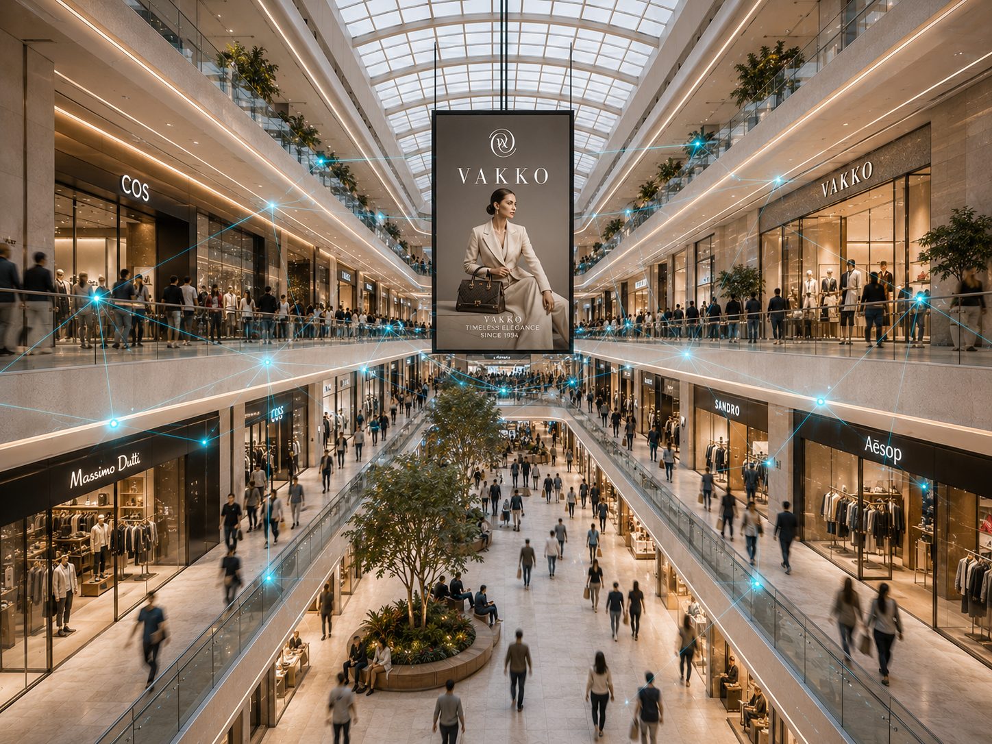 Shopping centre concourse with the Bon intelligence layer revealed