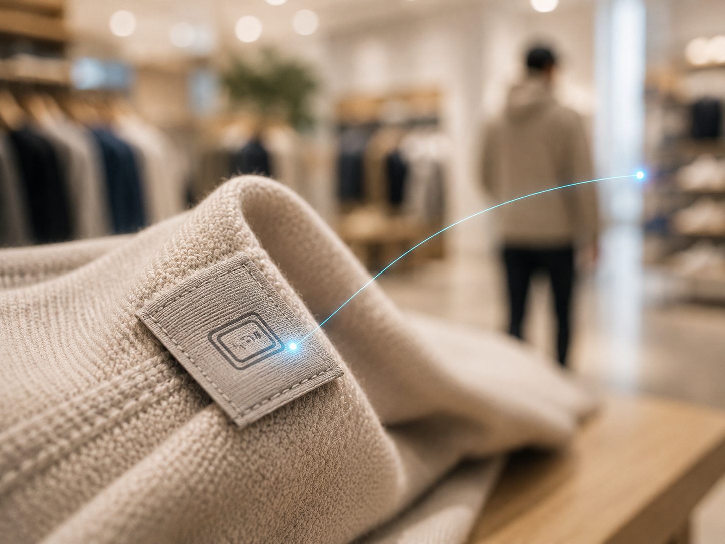 RFID connected, not replaced — a smart label on a product woven into a live inventory field